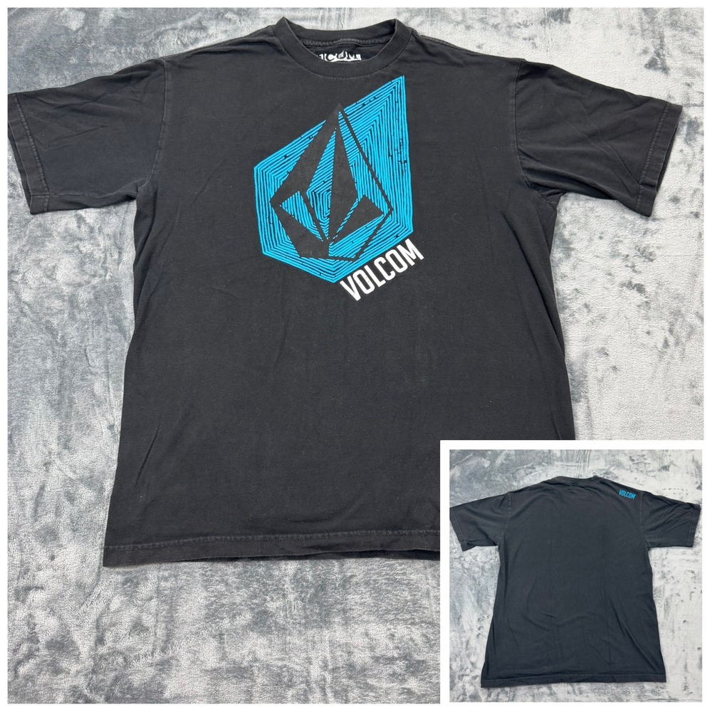 Volcom Mens Stone Graphic T-Shirt Black Blue Large Skate‎ Surf Jersey
